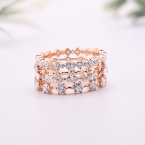 Ensemble de bagues empilables en or rose avec diamants de laboratoire, quatre pièces, alliance éternité, taille marquise, cadeau de fête, bijoux pour femme - Product Image 1
