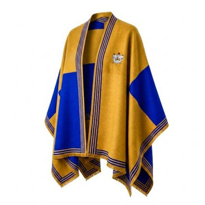 Sigma Gamma Rho Sorority Women’s Blue & Golden Cape Shawl Cardigan Casual Striped Open Front Cape Shawl Daily Wear Square Scarf - Product Image 2