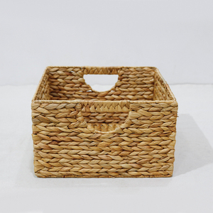 Top Trending Durable Eco-Friendly Water Hyacinth Storage <b>Basket</b> with Square <b>Shelf</b> Organizer and Cut-out Handles - Product Image 4