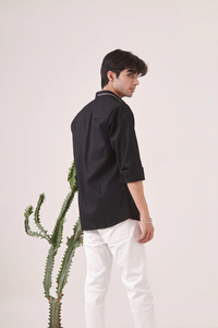 Camisa de Lino para Hombre, a la Moda, Manga Larga, Bordado Facial, Corte Ajustado, Casual, con Botones, para Verano, Oficina, Uso Diario, Cómoda - Product Image 4