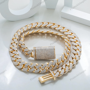 Cadena Cubana de 15 mm y 23 Pulgadas, Chapada en Oro sobre Plata de Ley 925, Cadena Extensible, Joyería de Lujo Estilo Hip Hop Miami para Hombre - Product Image 6