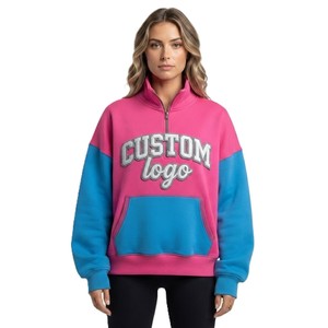 Trendy Women Color <b>Block</b> Quarter Zip Fleece Sweatshirts Custom Embroidery Kangaroo Pocket Private Label Hoodies OEM Manufacturer - Product Image 1