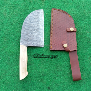 Couteau de boucher professionnel en acier Damas écologique, forgé à la main, pour viande et légumes, avec manche intégral en os de chameau - Product Image 2