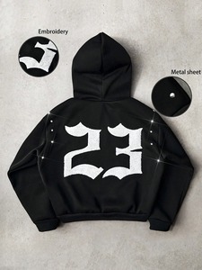 Sudadera con capucha para hombre, de algodón y forro polar, gruesa, extragrande, con hombros caídos, efecto desgastado, bordado gráfico, estilo streetwear. - Product Image 5