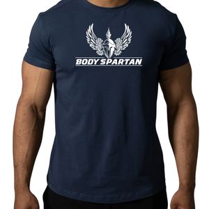 T-shirt de sport bleu marine pour homme, coton premium, col rond, entraînement physique, vêtements de sport décontractés - Product Image 2