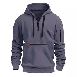 Sweat à capuche décontracté pour homme, 100% coton, fermeture éclair imperméable, séchage rapide, design multi-poches, taille XL, motif uni pour l'automne/l'hiver - Product Image 2