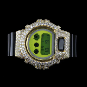 Montre de luxe Moissanite Iced Out avec cadran numérique vert, finition dorée, bracelet en silicone, montre de créateur Hip Hop tendance - Product Image 1