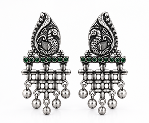 Verified Manufacturer Antique Silver-Plated Ethnic Jade Bezel Set Imitation Pearl Drop Earrings Women's Gift Bulk Supplier - Product Image 1