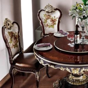 Ensemble de table à manger en bois traditionnel avec chaises rembourrées à motifs floraux, style antique, meubles pour la maison - Product Image 2