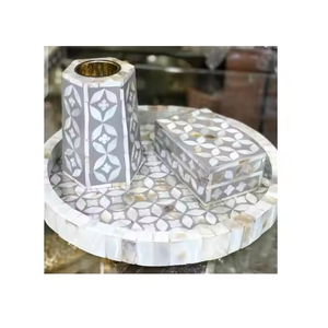 Quemador árabe de Oriente Medio hecho a mano con incienso de nácar, juego de bandeja para quemador de Bakhoor con decoración de Blossom Craft India. - Product Image 1