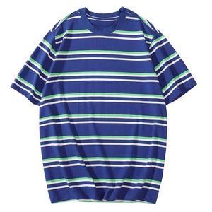 Camiseta Personalizada de Hilo Teñido Fino con Rayas Azules, Manga Larga, Elástica, de Algodón y Spandex, Estilo Casual para Skate, Cuello Redondo - Product Image 1