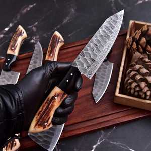 Premium Damascus Steel Chef <b>Knife</b> Set with Resin & Stag Handle Design for Home <b>Kitchen</b> Cooking Food Preparation Chef <b>Knife</b> Sets - Product Image 2