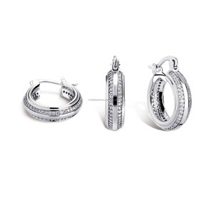 Round Brilliant Cut Hoop Earrings 925 Sterling Silver Rhodium Plated Hiphop Style Unisex Gift for Occasions silver gift earrings - Product Image 3