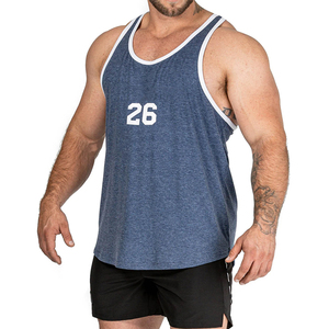Camiseta sin mangas de malla azul para hombre con estampado del número 26, ropa deportiva informal transpirable, diseño de cuello redondo, chaleco atlético de manga larga - Product Image 4