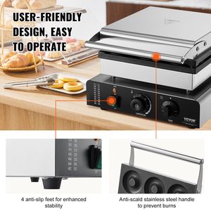 Máquina Comercial para Hacer Donuts de 2000W con Superficie Antiadherente, 9 Orificios y Calentamiento de Doble Cara, Máquina para Hacer Waffles - Product Image 5