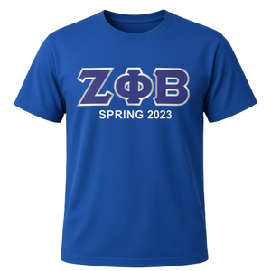 Camiseta Zeta Phi Beta Line Crossing para Mujer, Azul Rey, Aplique de Letras Griegas en Sarga, Primavera 2023, Cuello Redondo, Manga Corta, Camiseta de Hermandad - Product Image 3