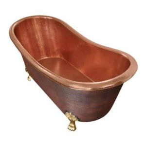 Baignoire autoportante en cuivre antique, écologique, pour usage domestique et hôtelier, robinet inclus, accoudoirs - Product Image 6