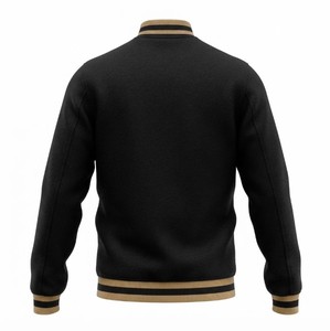 Veste universitaire noire à rayures dorées, style bomber, avec boutons-pression et bordure côtelée, veste décontractée pour homme - Product Image 3