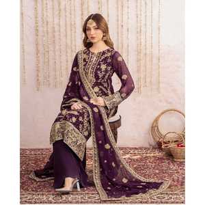 Conjunto de Fiesta de Diseñador, Top de Georgette Pesado con Estampado de Zorros, Pantalones Palazzo y Dupatta en Talla XL, Estilo Elegante - Product Image 3