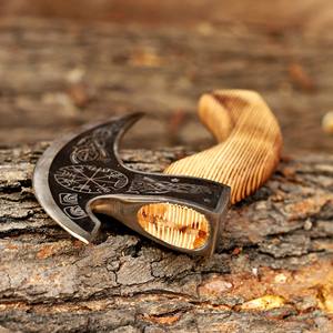 Cuchillo para Pizza Vikingo Nordic Forge, Cuchilla de Acero al Carbono de 9 Pulgadas, Mango de Madera de Fresno, Funda de Cuero, Hacha Personalizada al por Mayor - Product Image 4