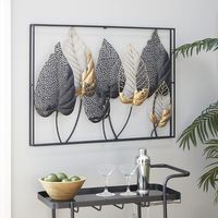 Décoration murale élégante en métal noir et or à double cadre avec accent feuille pour salon, chambre et hôtel