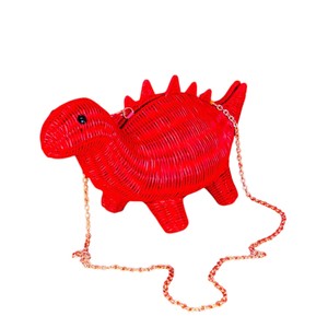Red Dinosaur Shaped Rattan Storage <b>Basket</b> Animal Design Decorative Organizer <b>Wicker</b> Bag <b>Plant</b> Fiber Material Durable - Product Image 2