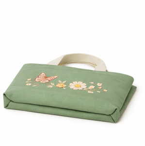 Bolsa de compras promocional de lona de algodón calicó orgánico con logotipo personalizado, asa superior y diseño floral bordado. - Product Image 5