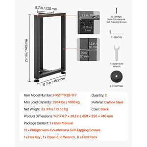 Gambe per Mobili in Acciaio Resistente 74 cm (A) x 45 cm (L), Design Modulare, Facile Montaggio, Carico Massimo 1000 kg, Forma a T Quadrata per 900 kg - Product Image 5
