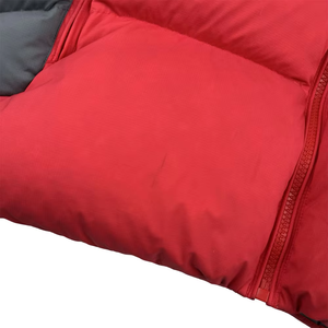 Blouson matelassé unisexe rouge à capuche, rembourrage en coton écologique, coupe-vent, fermeture éclair, vêtement d'hiver décontracté, coupe régulière épaisse, devant zippé - Product Image 4