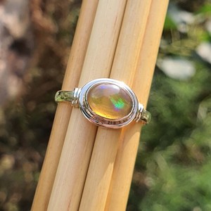 Handmade Ethiopian Opal Stackable <b>Ring</b> Sterling <b>Silver</b> Rainbow Fire Opal October Birthstone Gift For <b>Men</b> And Women - Product Image 1
