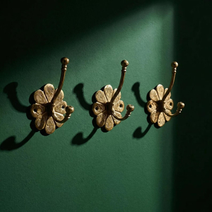 Brass Made Floral Design Wall Mounted <b>Coat</b> <b>Hook</b> Rack <b>Single</b> <b>Hooks</b> Strong and Durable for Home or Mining Antique Style Gold Color - Product Image 1