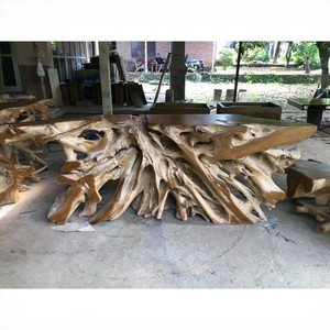 Custom Solid Teak Root <b>Table</b> Live Edge <b>Console</b> <b>Table</b> Artistic Sculptural Base <b>Rustic</b> Modern Hotel Dining Living Room Furniture - Product Image 1