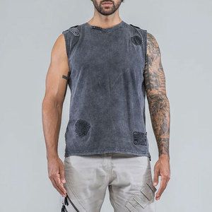 Washed Design Men's Distressed Custom Color Tank Top High Street Fashionable Blank Cropped Design Slim Fit Acid Washed Top - Product Image 4