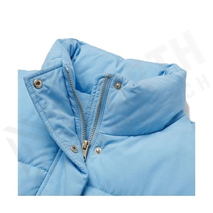 Light Blue Quilted Puffer Jacket Stand Collar Full Sleeve Winter Thick Polyester Filling Short Length Puff Sleeve Design - Product Image 4