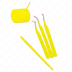 Custom Logo Yellow Powder Coated Eyelash Extension Tweezers Set Stainless Steel Mirror Finish Professional Lash <b>Tools</b> - Product Image 2
