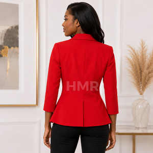 Blazer Rojo Cruzado de la Hermandad Griega HMR con Logotipo Personalizado, Manga Tres Cuartos, Largo Medio, Corte Entallado - Product Image 5