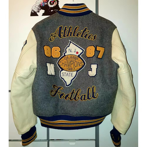 Nouvelle arrivée : veste varsity en cuir, neuve, de haute qualité, sur mesure, veste de baseball décontractée, veste bomber patchwork. - Product Image 5