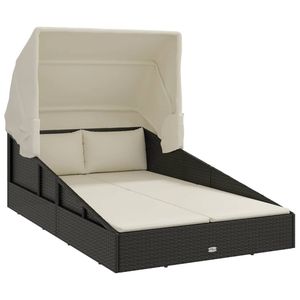Chaise longue double en polyester pour patio, en rotin PE noir avec structure en acier thermolaqué, élégant abri solaire d'extérieur - Product Image 2