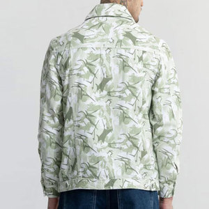 Men's Green Camouflage Corduroy Shirt <b>Jacket</b> Turn-down Collar Button Closure Casual Regular Fit Spring Wear - Product Image 3