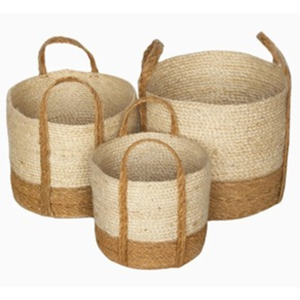 Ensemble de 3 housses de pots de plantes pliables en osier naturel tressé à la main, durables, avec poignées et doublure imperméable pour la décoration intérieure - Product Image 6