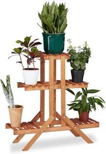 Support à plantes moderne à 3 niveaux en bois, petite étagère de présentation ronde pour table, support de pot de fleurs intérieur/extérieur en promotion - Product Image 5