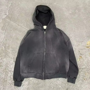 Sweat à capuche zippé en coton pour homme, coupe carrée, avec logo personnalisé, effet vintage, délavé, vieilli, délavé à la pierre, délavé soleil et à l'acide - Product Image 6