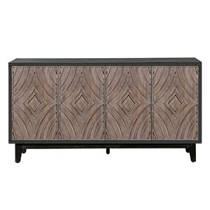 Credenza Buffet in Legno Massello Stile Mid-Century da 60 Pollici con 4 Motivi a Diamante Convessi per Cucina - Product Image 6