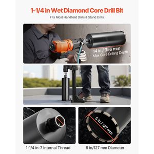 Punta da trapano a corona ad alta precisione da 5 pollici di diametro e 14 pollici di profondità di foratura per muratura e cemento, con filettatura interna da 1 1/4 7, diametro a umido - Product Image 2