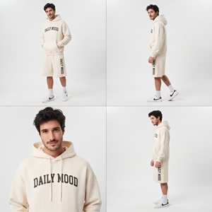 Men's Oversize Printed Hoodie Sweat <b>Shorts</b> Set 100% Cotton Loose Fit Heavyweight Sweat <b>Shorts</b> Set Baggy <b>Fleece</b> <b>Shorts</b> Tracksuit - Product Image 5