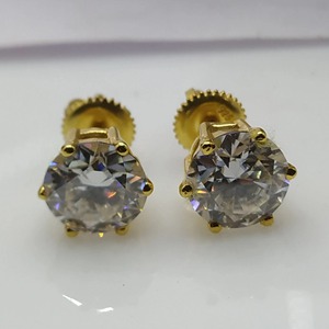 Roy Diamond RE 100 8MM 4CT Classic 6-Prong Solitaire <b>Stud</b> Earrings Sparkle Moissanite Diamond 18K Gold Plated Sterling Silver - Product Image 2