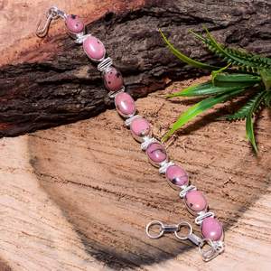 Pulsera con bisel de calcedonia rosa, piedra rosa natural, hecha a mano, plata de ley 925, regalo para ella - Product Image 2