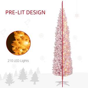 Albero di Natale Pre-illuminato sottile da 7 piedi con luci a LED bianche calde matita albero di natale con rami realistici in rosa - Product Image 5
