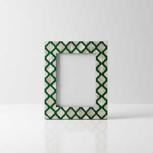 Hand Crafted Mother of Pearl Inlay Photo <b>Frame</b> | Green Resin Geometric <b>Frame</b> | Handmade Home Decor - Product Image 1