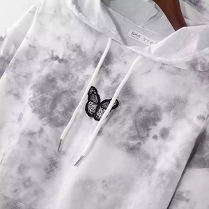 เสื้อฮู้ดลายไท-ได ยูนิเซ็กส์ ทรงโอเวอร์ไซส์ สไตล์ลำลอง ผ้าถัก มีกระเป๋าหน้าพิมพ์ลายผีเสื้อ เหมาะสำหรับใส่ในฤดูใบไม้ร่วง - Product Image 4